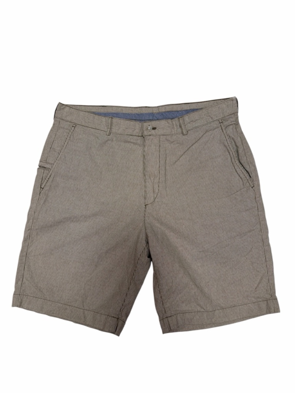Cremieux Khaki Seersucker Shorts Side Pocket 100% Cotton Classic Fit Size 35